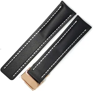RHAIYAN Watch Band Compatible with Breitling Genuine Real Leather Men Watch Strap Watch Accessories Watch Bracelet Belt Specific (Color : Black-Rose Buckle1, Size : 20mmWithLOGO)