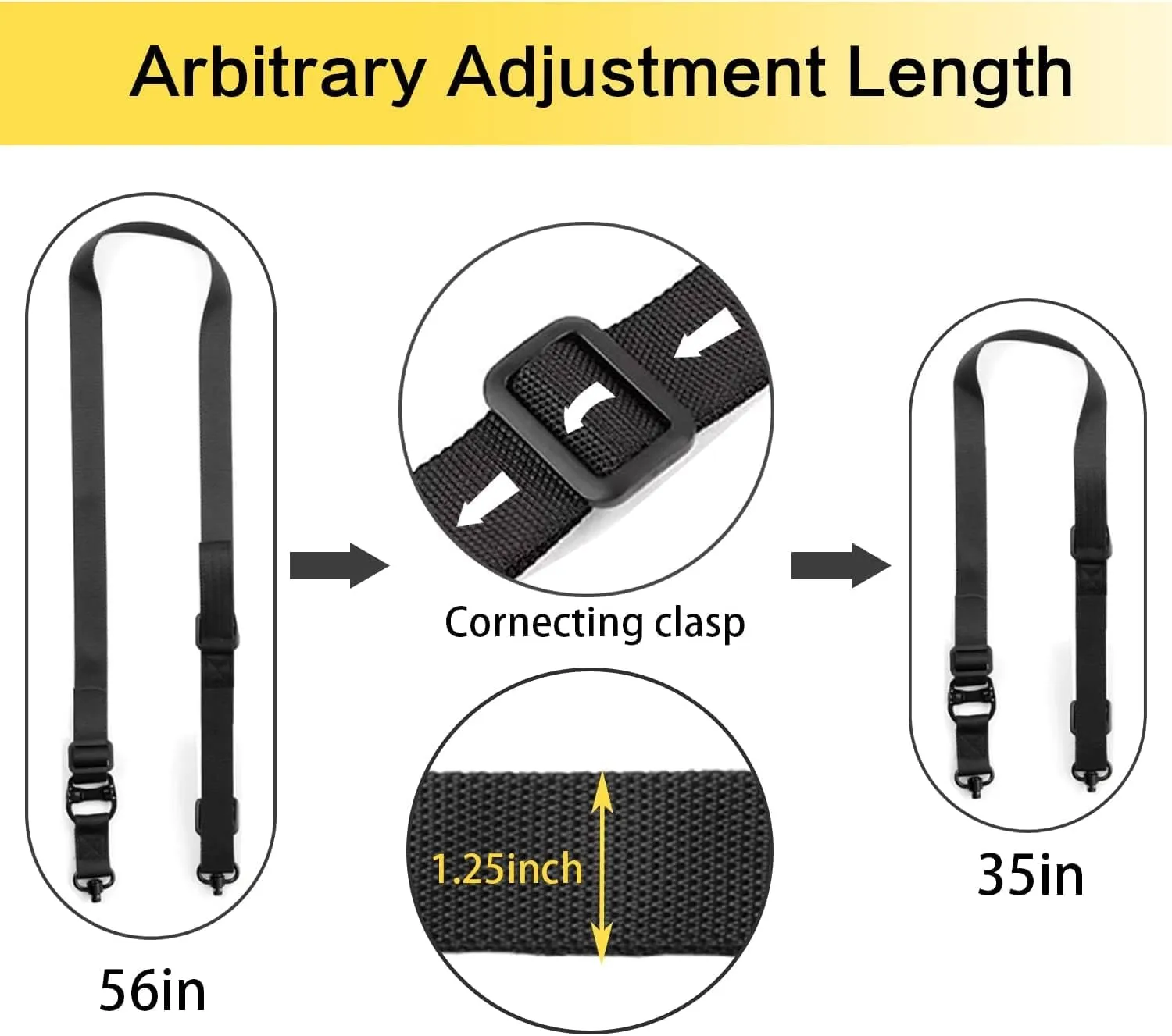 Rifle Sling 2 Point Sling Quick Adjust with QD Sling Swivels, 2 PCS QD Sling Mount, Rifle Straps with Fast Adjust Thumb Loop