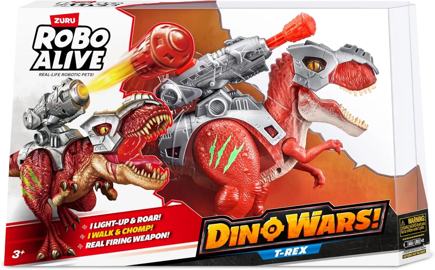 Robo Alive Dino Wars Walking T-Rex Toy with Epic Armor, Dino Blaster & Light Up Features and Lifelike Roars by ZURU
