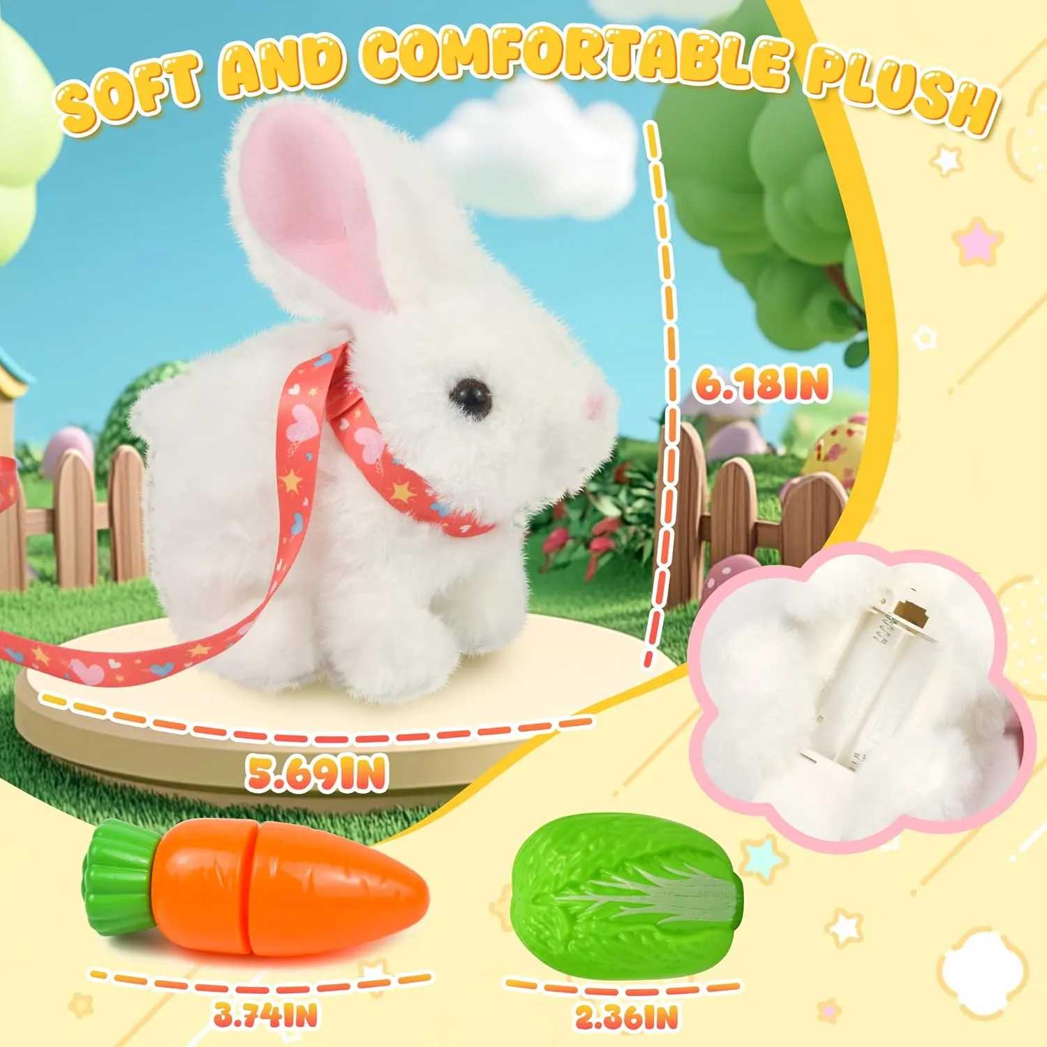 Robot Bunny Pal- My Realistic Bunny Toy, Bunny Realistic Bunny with Sounds, Jumping, Twitching, and Shaking Ears, Interactive Plush Bunny for Kids with Leash, Birthday Gift for Easter Toddler (White)