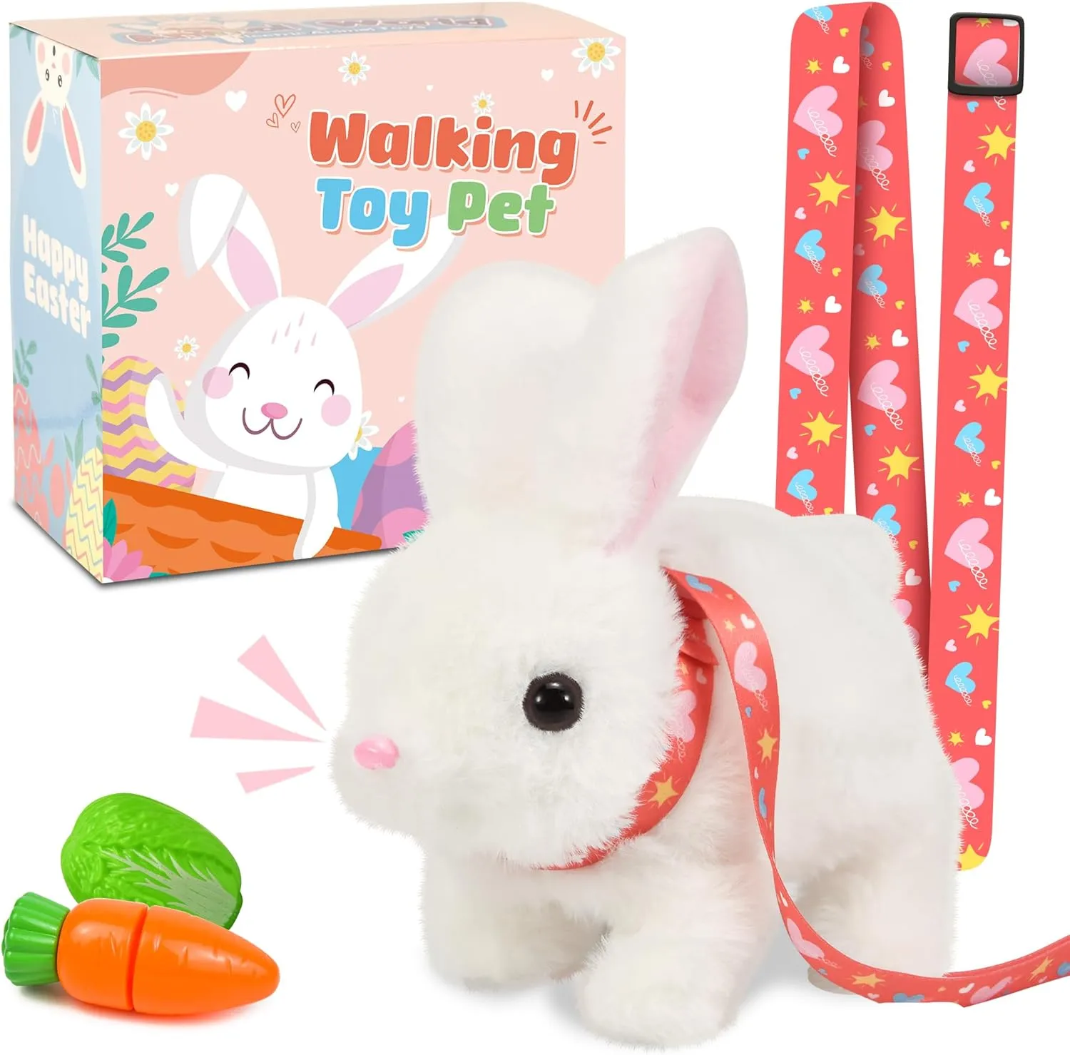 Robot Bunny Pal- My Realistic Bunny Toy, Bunny Realistic Bunny with Sounds, Jumping, Twitching, and Shaking Ears, Interactive Plush Bunny for Kids with Leash, Birthday Gift for Easter Toddler (White)