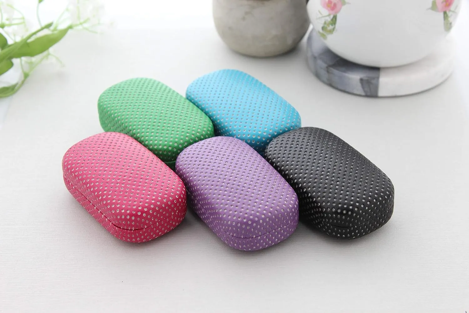 Ron's Optical Hard Mod Green and White Polka Dot with Interior Mirror Contact Lens Travel Case