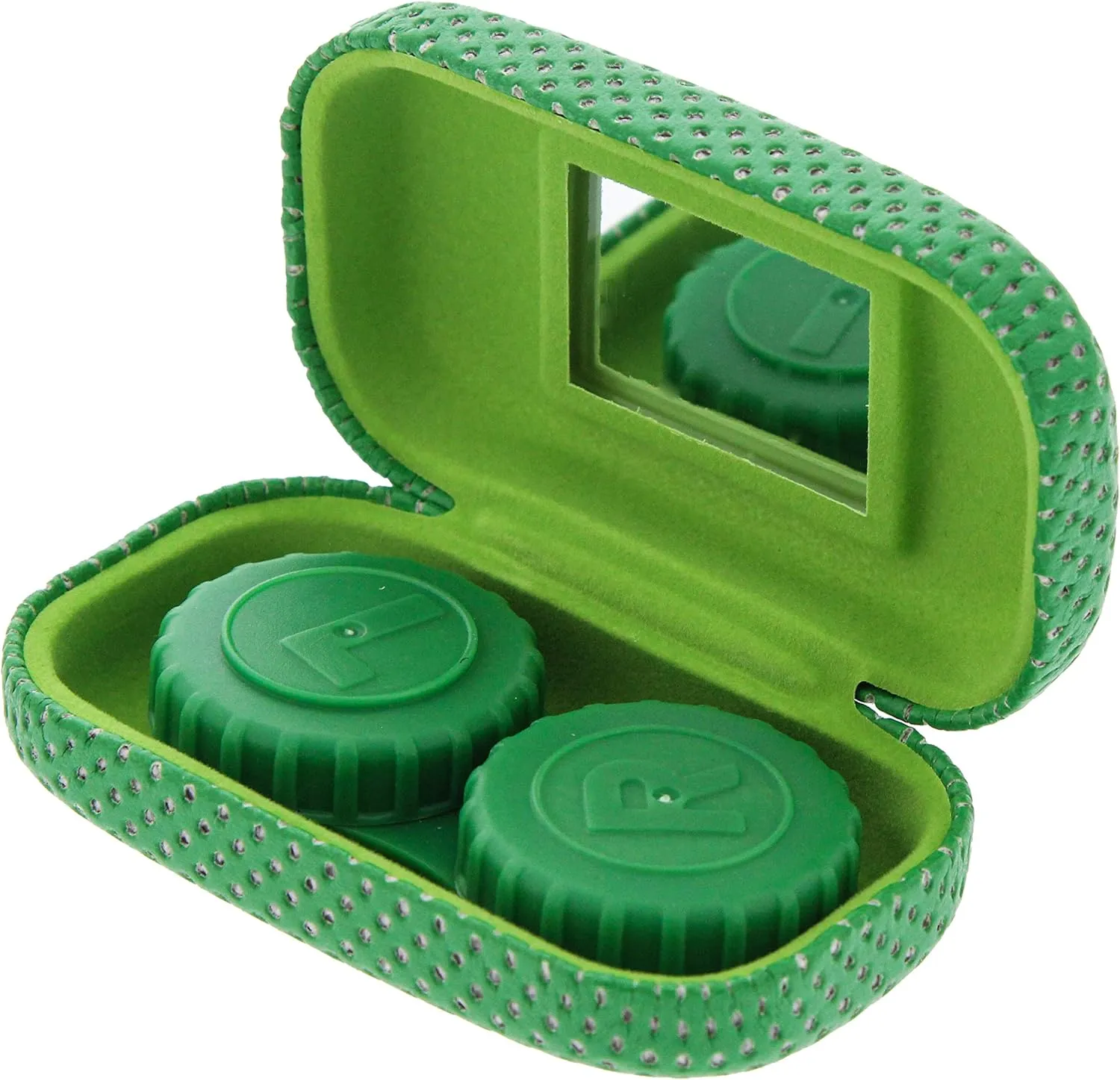 Ron's Optical Hard Mod Green and White Polka Dot with Interior Mirror Contact Lens Travel Case