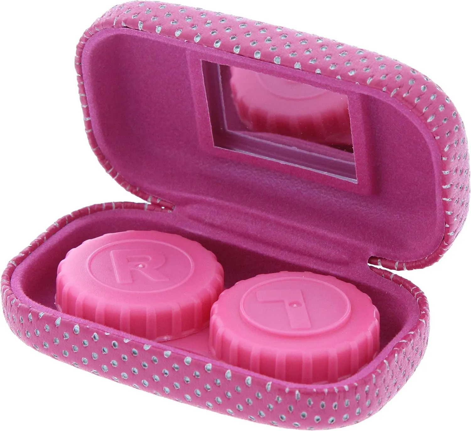 Ron's Optical Hard Mod Pink and White Polka Dot with Interior Mirror Contact Lens Travel Case