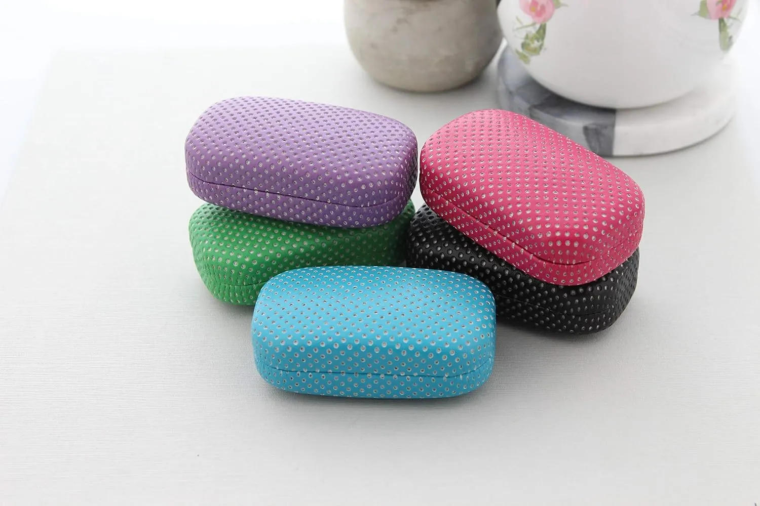 Ron's Optical Hard Mod Pink and White Polka Dot with Interior Mirror Contact Lens Travel Case