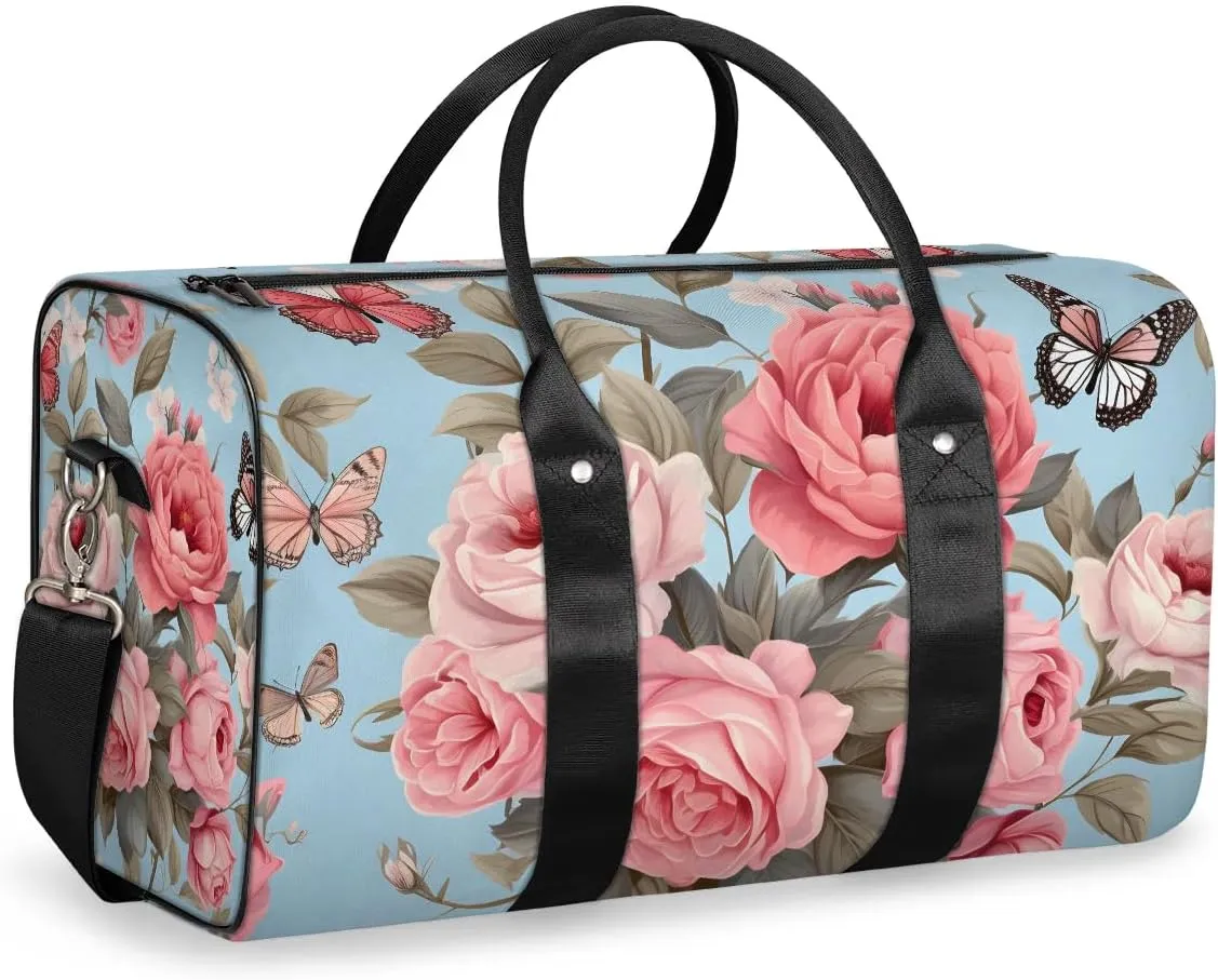 Rose Romance Travel Duffel Bag for Women Men Waterproof Foldable Overnight Weekender Bag Large Capacity Sports Gym Bag