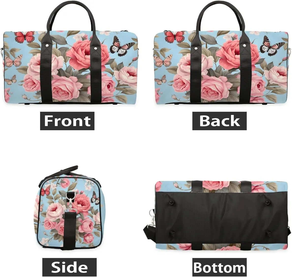 Rose Romance Travel Duffel Bag for Women Men Waterproof Foldable Overnight Weekender Bag Large Capacity Sports Gym Bag