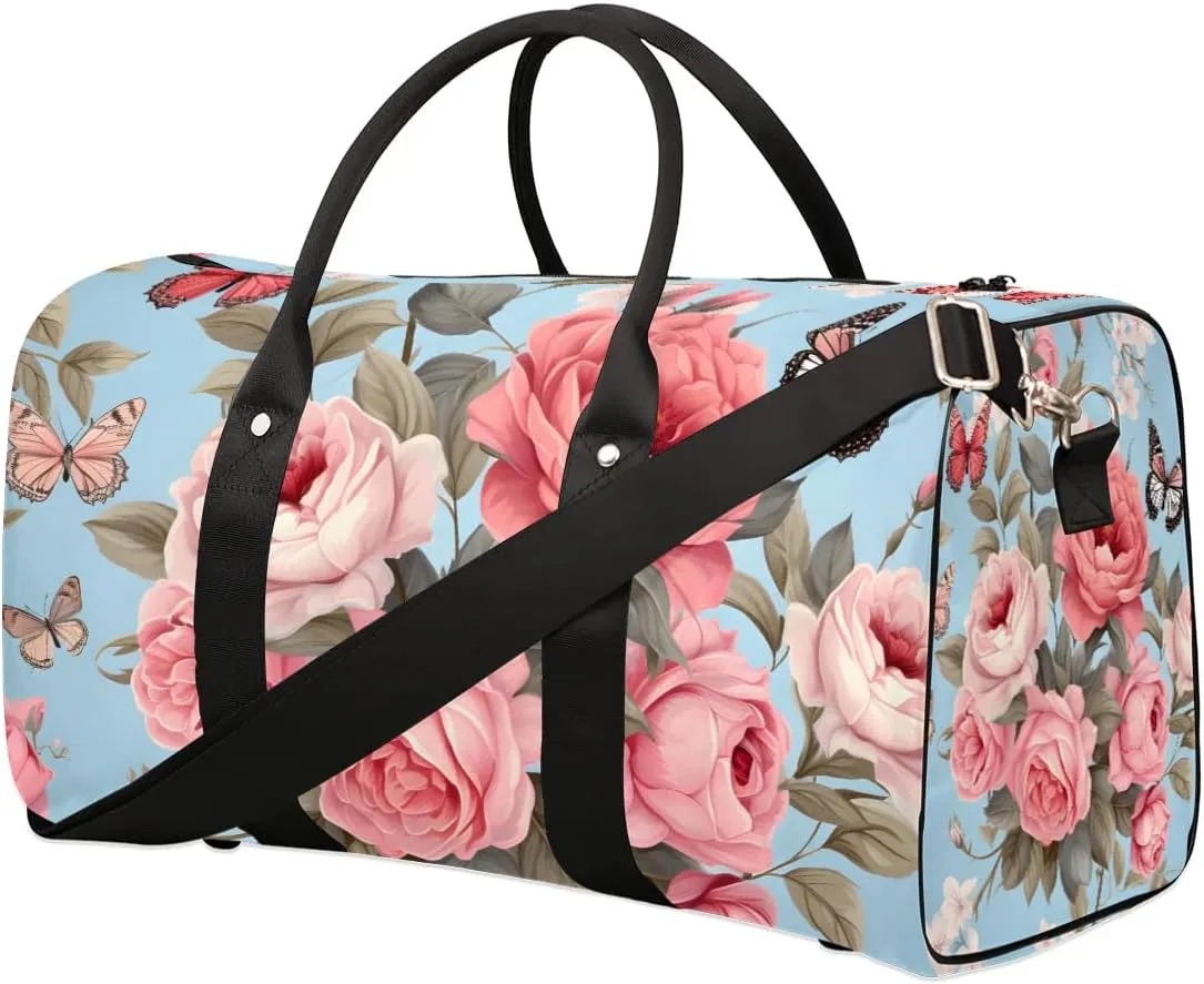 Rose Romance Travel Duffel Bag for Women Men Waterproof Foldable Overnight Weekender Bag Large Capacity Sports Gym Bag