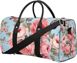 Rose Romance Travel Duffel Bag for Women Men Waterproof Foldable Overnight Weekender Bag Large Capacity Sports Gym Bag