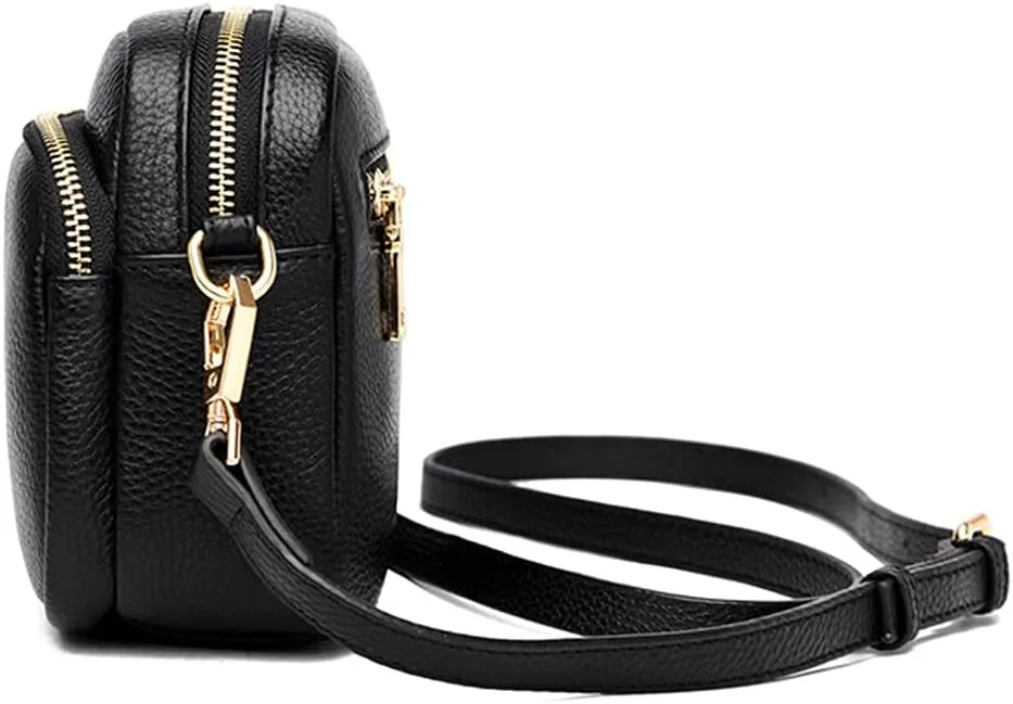 ROUROU Genuine Leather Shoulder Bag Multi Zip Pocket Crossbody Bag Retro Handbag Fashion Tote Bag Purse