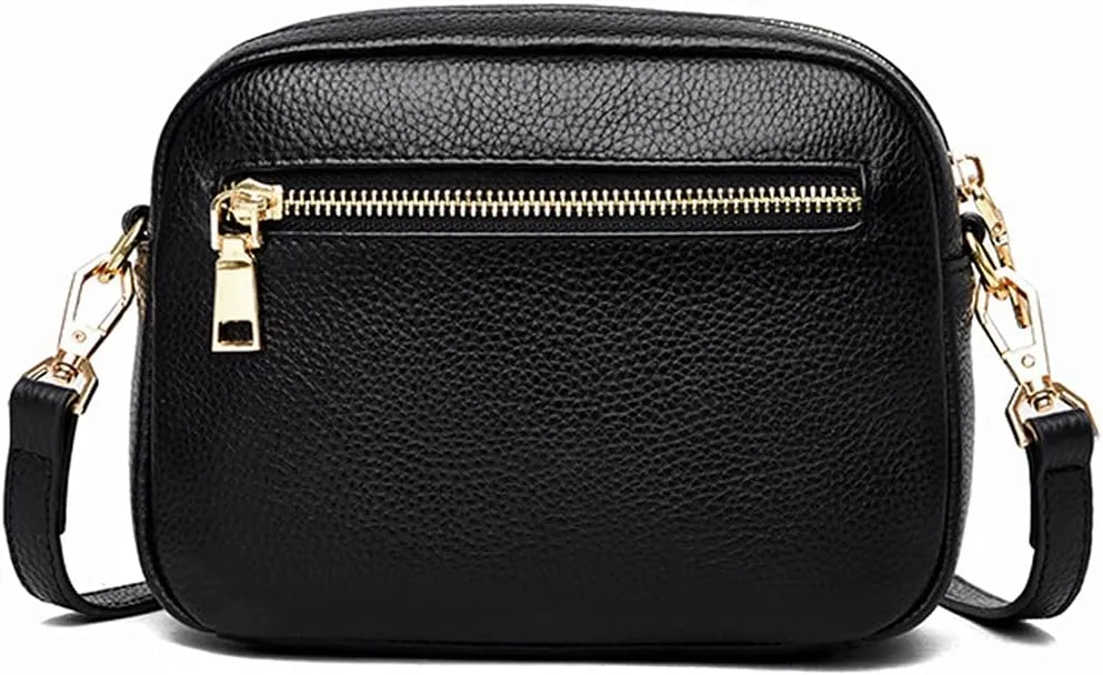 ROUROU Genuine Leather Shoulder Bag Multi Zip Pocket Crossbody Bag Retro Handbag Fashion Tote Bag Purse