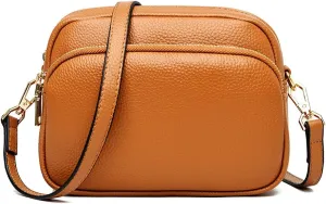 ROUROU Genuine Leather Shoulder Bag Multi Zip Pocket Crossbody Bag Retro Handbag Fashion Tote Bag Purse