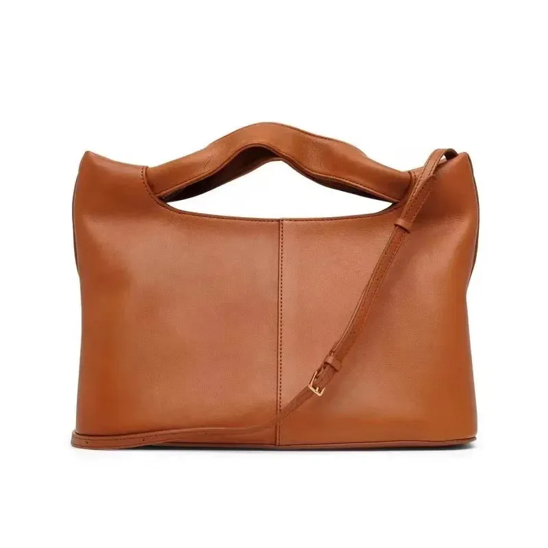 Rowvintage Soft Genuine Leather Handbag Versatile Fashionable Saddle Bag Single Shoulder Crossbody Bag For Women