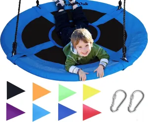 Royal Oak Saucer Tree Swing,Giant 40 Inches with Carabiners and Flags, Heavy Duty 1680D Oxford Fabric,700 lb Weight Capacity, Steel Frame,Waterproof, Easy Install Step by Step Instructions (Blue)