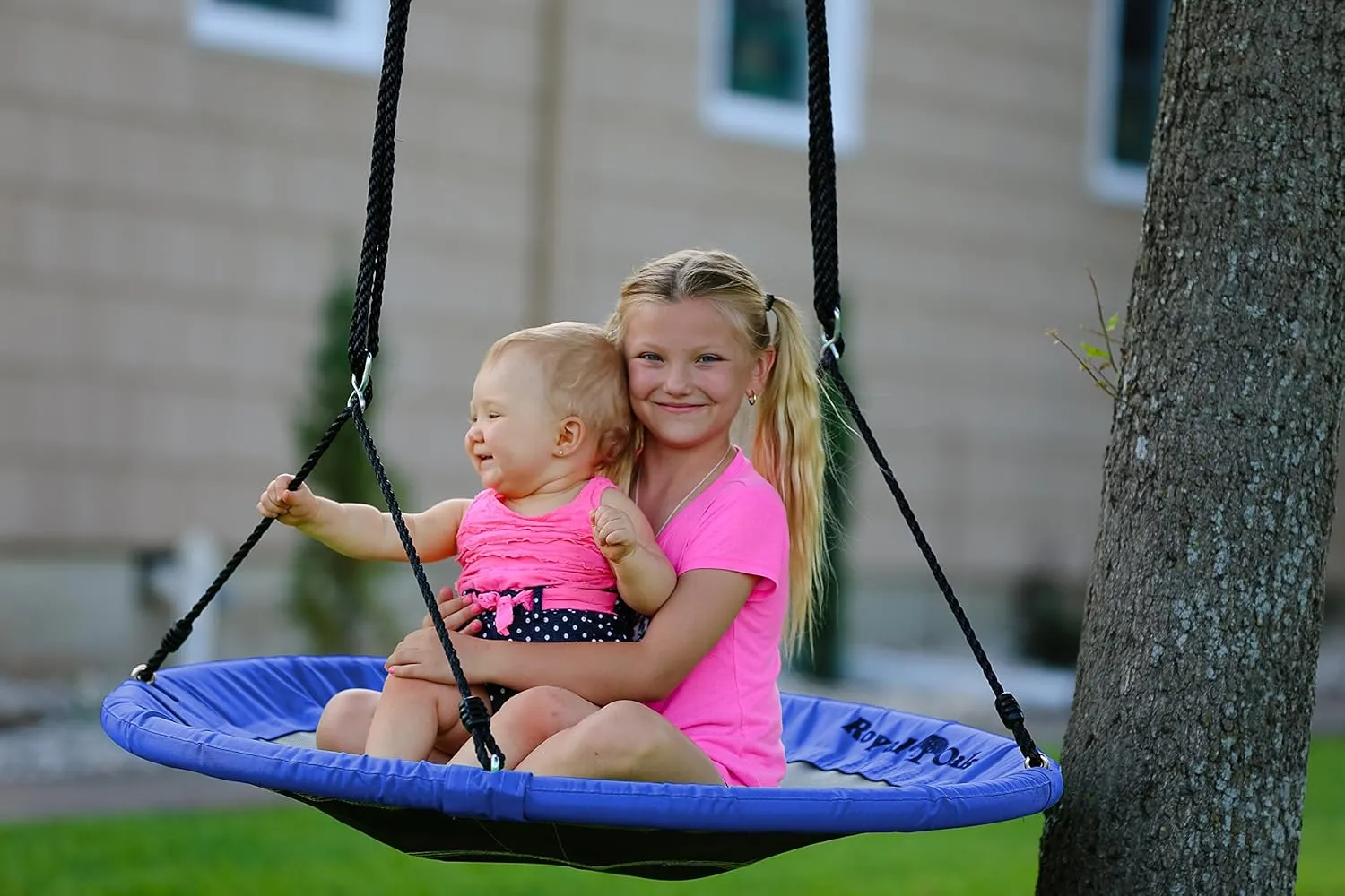 Royal Oak Saucer Tree Swing,Giant 40 Inches with Carabiners and Flags, Heavy Duty 1680D Oxford Fabric,700 lb Weight Capacity, Steel Frame,Waterproof, Easy Install Step by Step Instructions (Blue)