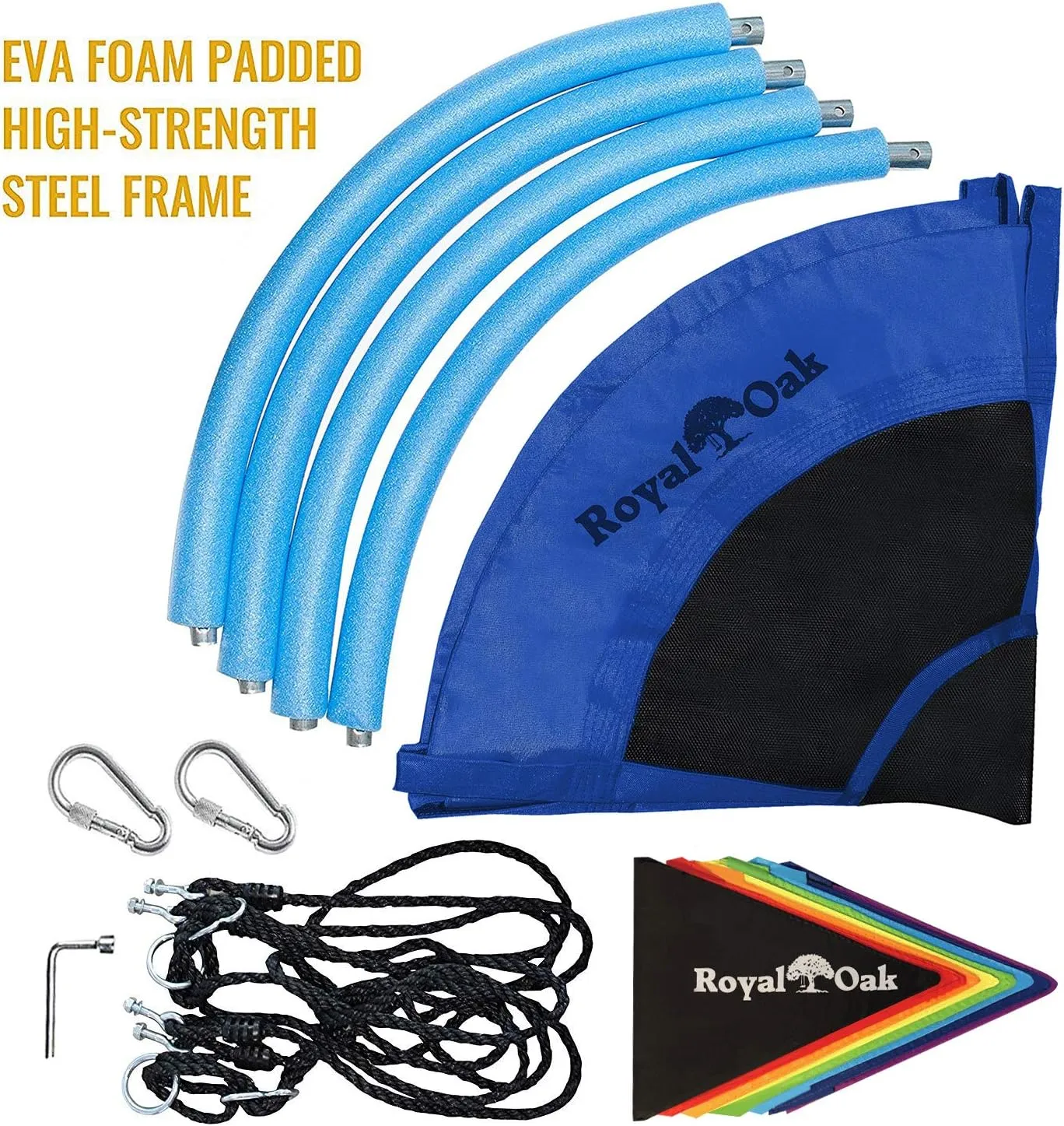 Royal Oak Saucer Tree Swing,Giant 40 Inches with Carabiners and Flags, Heavy Duty 1680D Oxford Fabric,700 lb Weight Capacity, Steel Frame,Waterproof, Easy Install Step by Step Instructions (Blue)