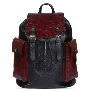 Rugsack Buckled Strap Backpack With Contrasting Black and Cognac Deep Cut Leather