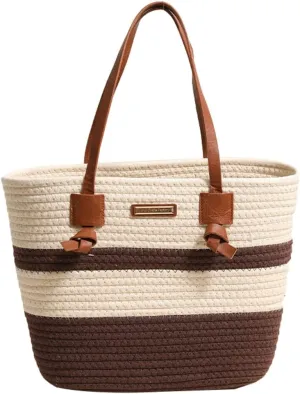 Rungion Large Woven Tote Bags for Women Cotton Rope Handbag Summer Beach Shoulder Bag Vacation Top Handle Purses