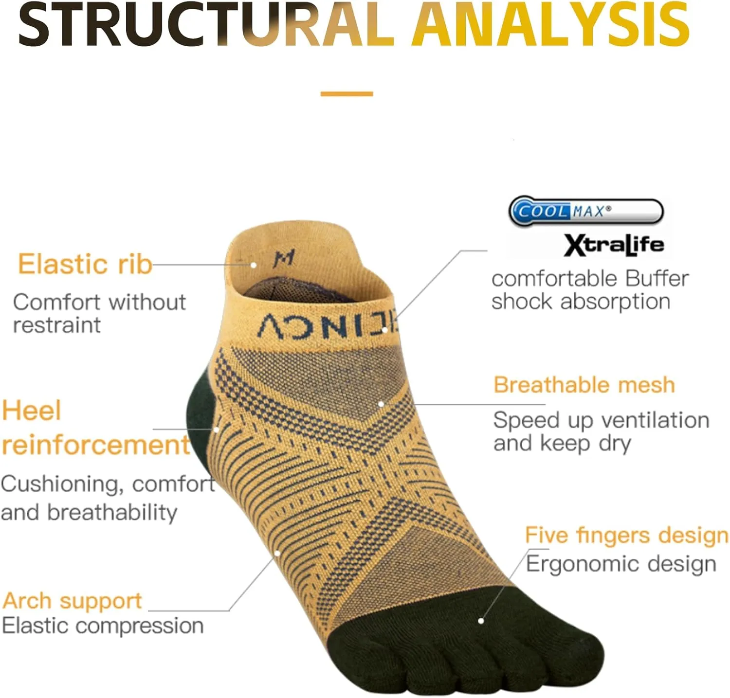 Running Athletic Toe Socks, Cool Quick-Dry Five-Toe Design with Arch Support for Men & Women