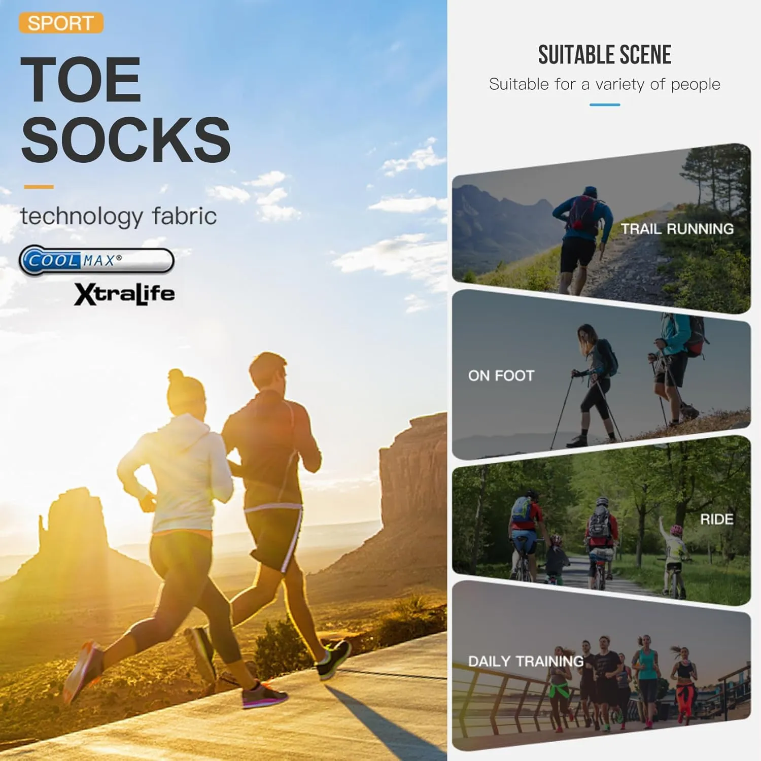 Running Athletic Toe Socks, Cool Quick-Dry Five-Toe Design with Arch Support for Men & Women