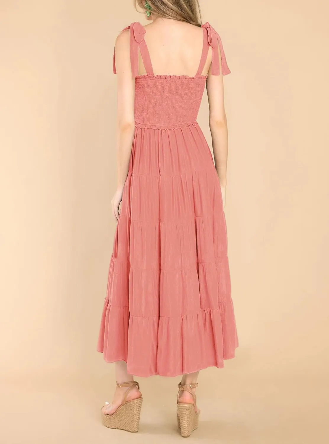 R.Vivimos Women's Summer Cotton Adjustable Straps Boho Stripe Casual Flowy A Line Midi Dress with Pockets