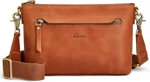 S-ZONE Crossbody Bags for Women Trendy Genuine Leather Small Shoulder Bag Purses with Wide Strap