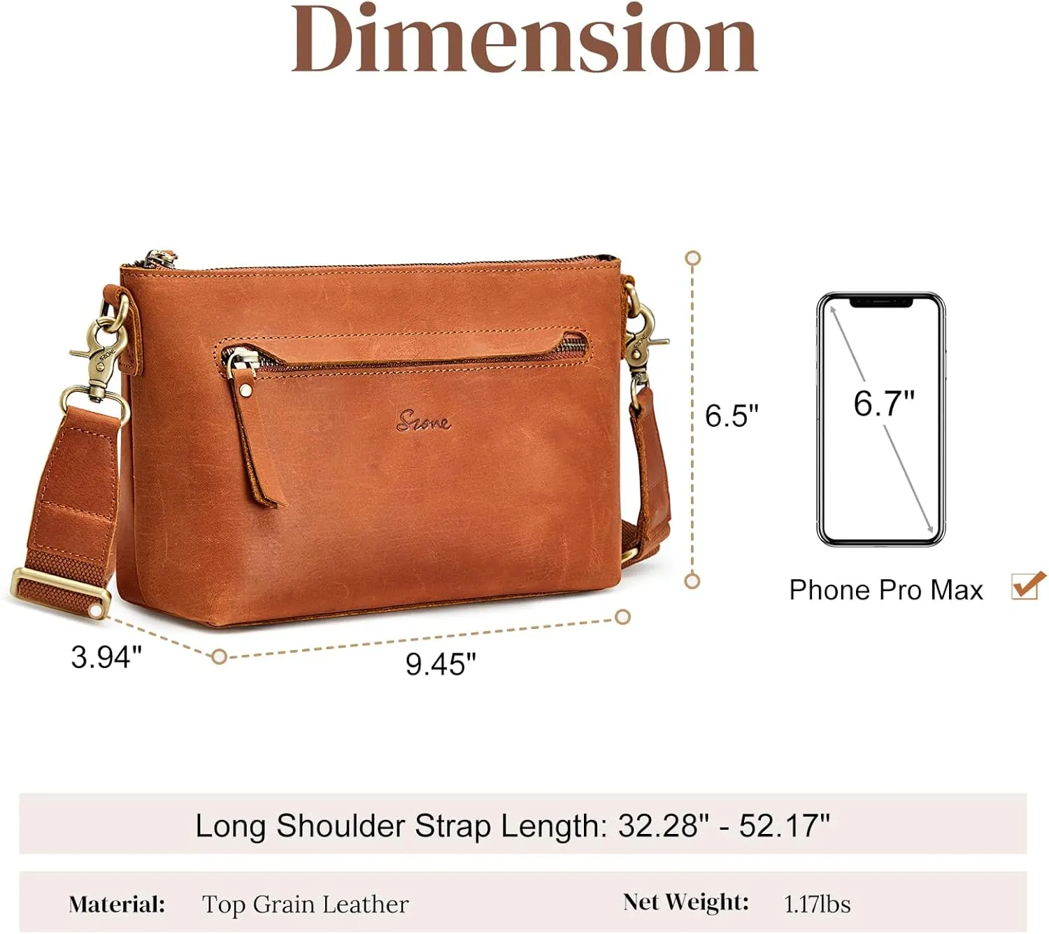 S-ZONE Crossbody Bags for Women Trendy Genuine Leather Small Shoulder Bag Purses with Wide Strap