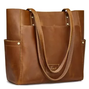 S-ZONE Genuine Leather Tote Bag Large Shoulder Purse Work Vintage Handbag for Women