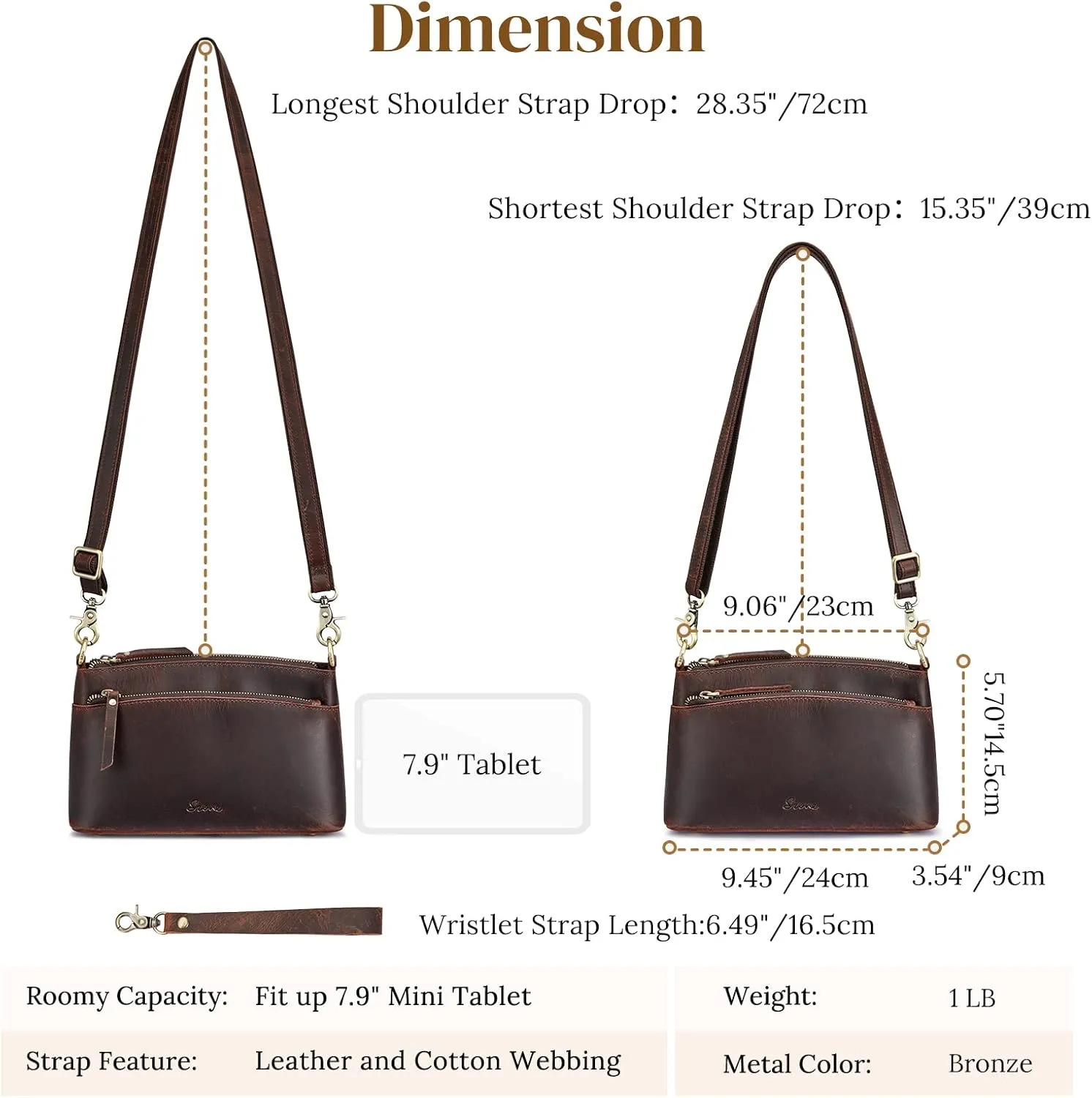 S-ZONE Small Genuine Leather Crossbody Bags for Women Purse and Handbag Wristlet