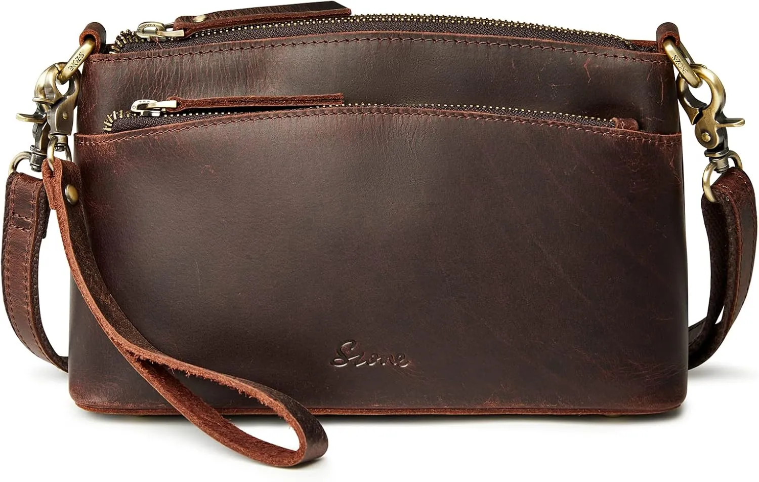 S-ZONE Small Genuine Leather Crossbody Bags for Women Purse and Handbag Wristlet