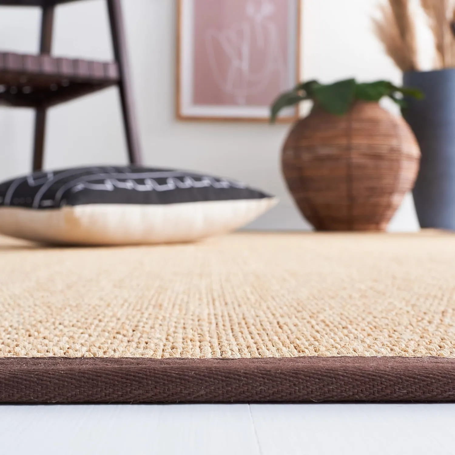 SAFAVIEH Area Rug 8x10 - Natural Fiber Collection - Large - Maize & Brown, Sisal, Border Design, Ideal for Living Room, Bedroom, Dining Space (NF141C)