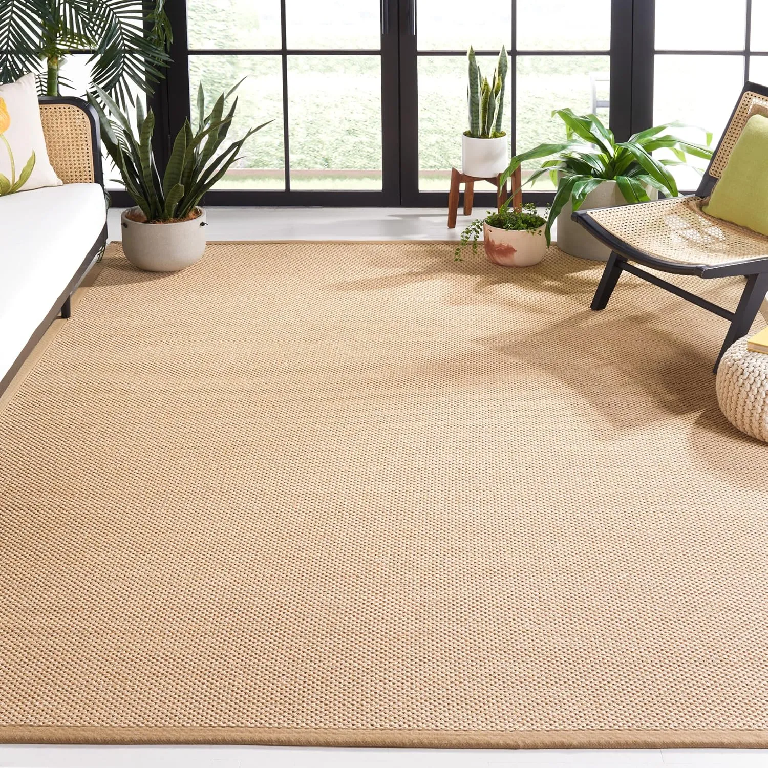 SAFAVIEH Area Rug 8x10 - Natural Fiber Collection - Large - Maize & Linen, Sisal, Border Design, Ideal for Living Room, Bedroom, Dining Space (NF141B)