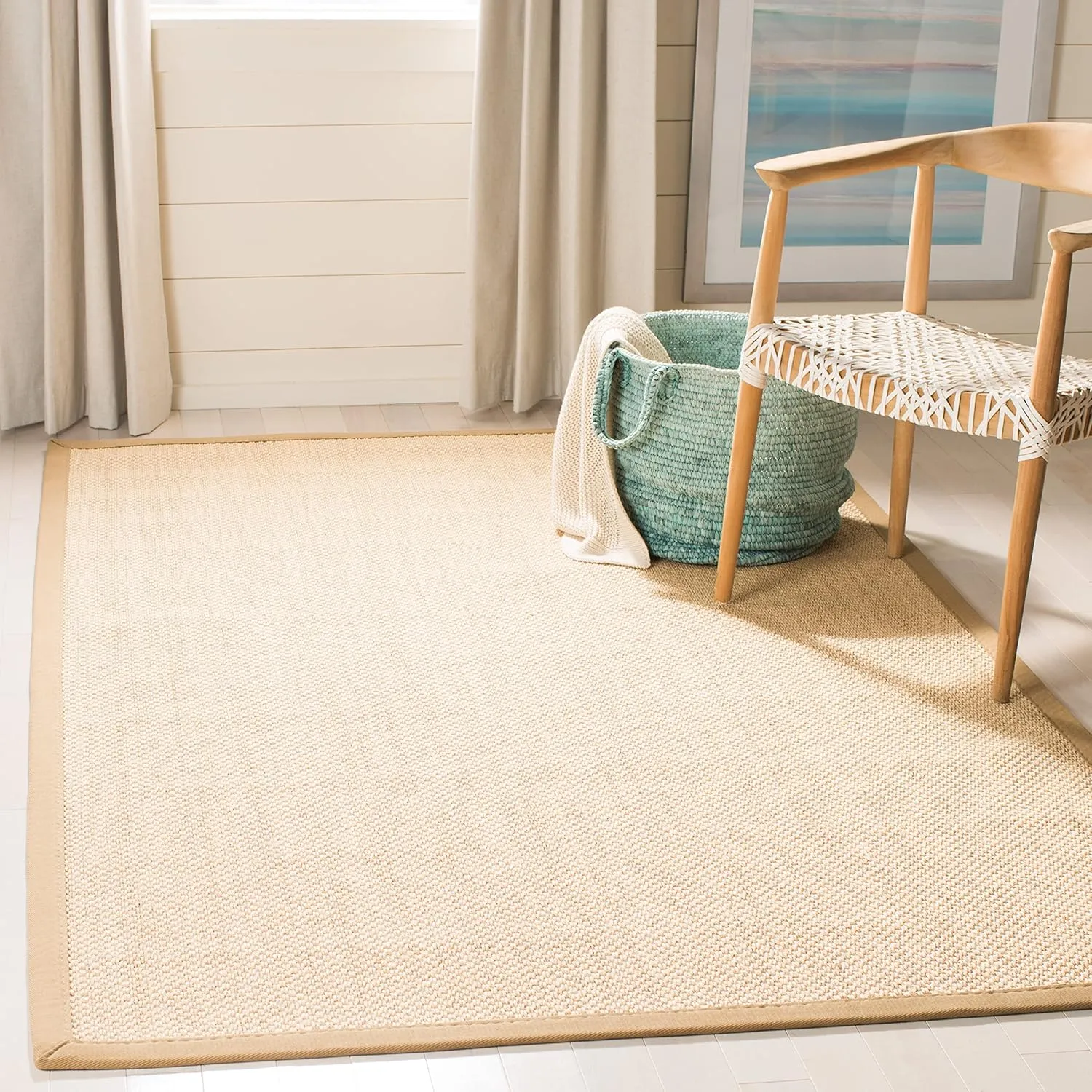SAFAVIEH Area Rug 8x10 - Natural Fiber Collection - Large - Maize & Linen, Sisal, Border Design, Ideal for Living Room, Bedroom, Dining Space (NF141B)