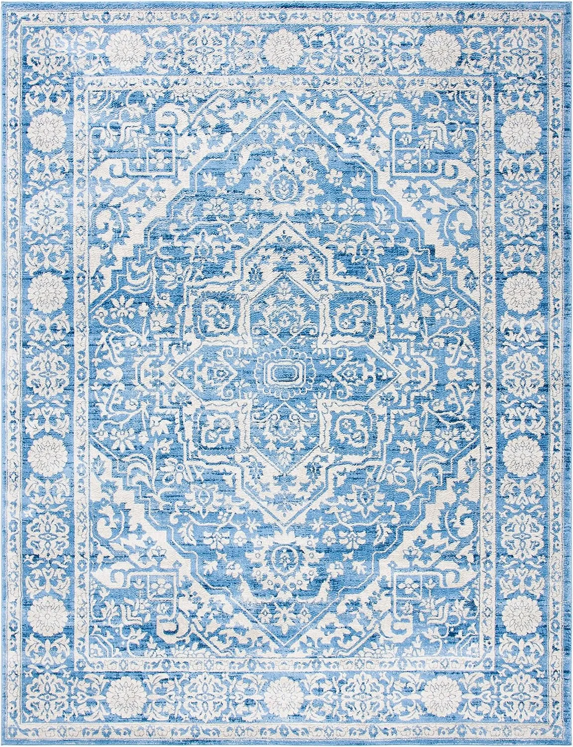 SAFAVIEH Brentwood Collection Area Rug - 8' x 10', Ivory & Navy, Medallion Distressed Design, Non-Shedding & Easy Care, Ideal for High Traffic Areas in Living Room, Bedroom (BNT832A)