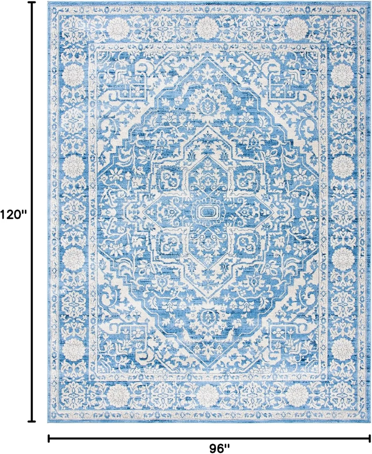 SAFAVIEH Brentwood Collection Area Rug - 8' x 10', Ivory & Navy, Medallion Distressed Design, Non-Shedding & Easy Care, Ideal for High Traffic Areas in Living Room, Bedroom (BNT832A)