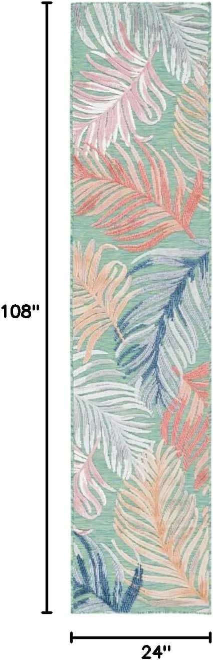 SAFAVIEH Cabana Collection Runner Rug - 2' x 9', Green & Rust, Tropical Design, Non-Shedding & Easy Care, Indoor/Outdoor & Washable-Ideal for Patio, Backyard, Mudroom (CBN445Y)