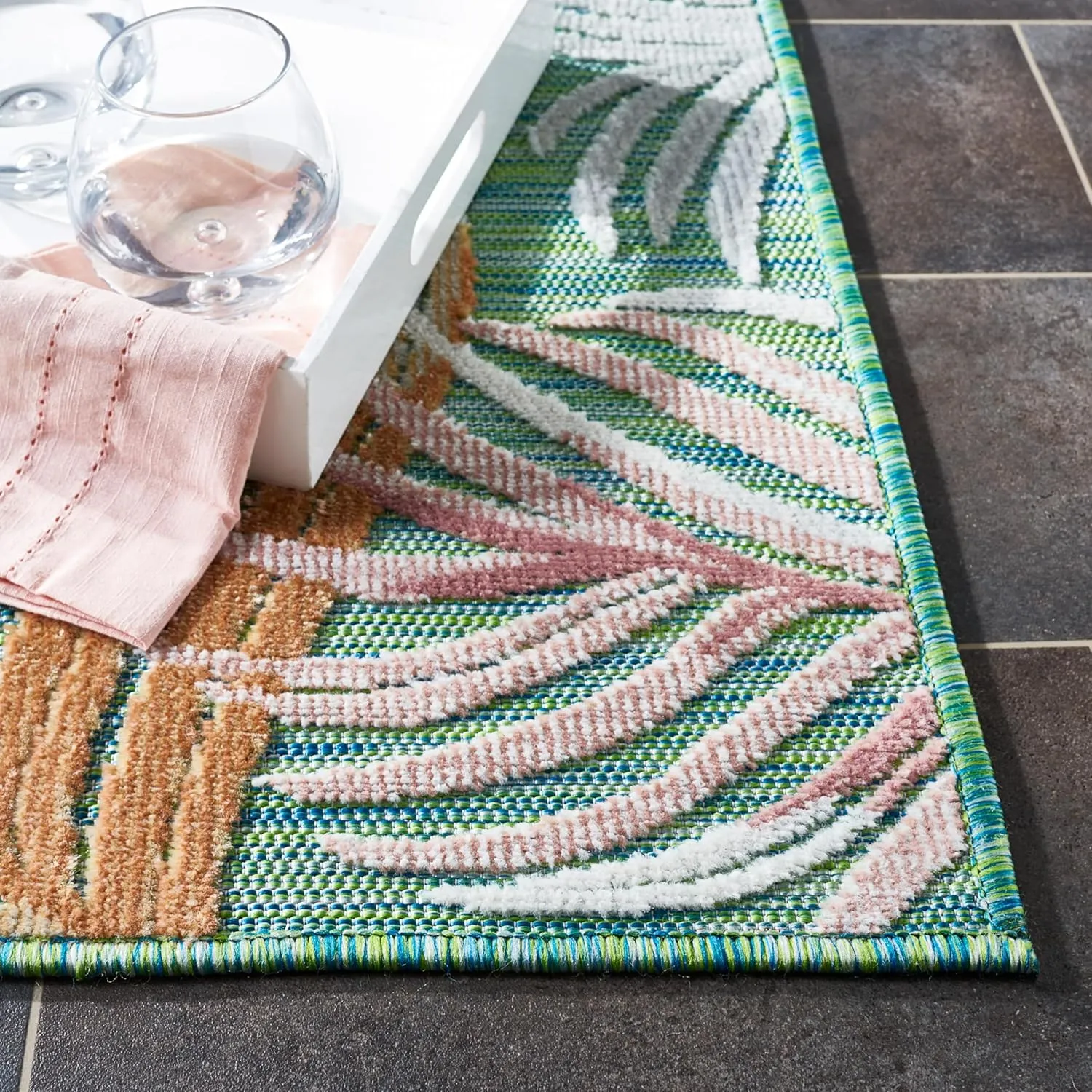 SAFAVIEH Cabana Collection Runner Rug - 2' x 9', Green & Rust, Tropical Design, Non-Shedding & Easy Care, Indoor/Outdoor & Washable-Ideal for Patio, Backyard, Mudroom (CBN445Y)