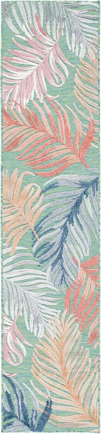 SAFAVIEH Cabana Collection Runner Rug - 2' x 9', Green & Rust, Tropical Design, Non-Shedding & Easy Care, Indoor/Outdoor & Washable-Ideal for Patio, Backyard, Mudroom (CBN445Y)