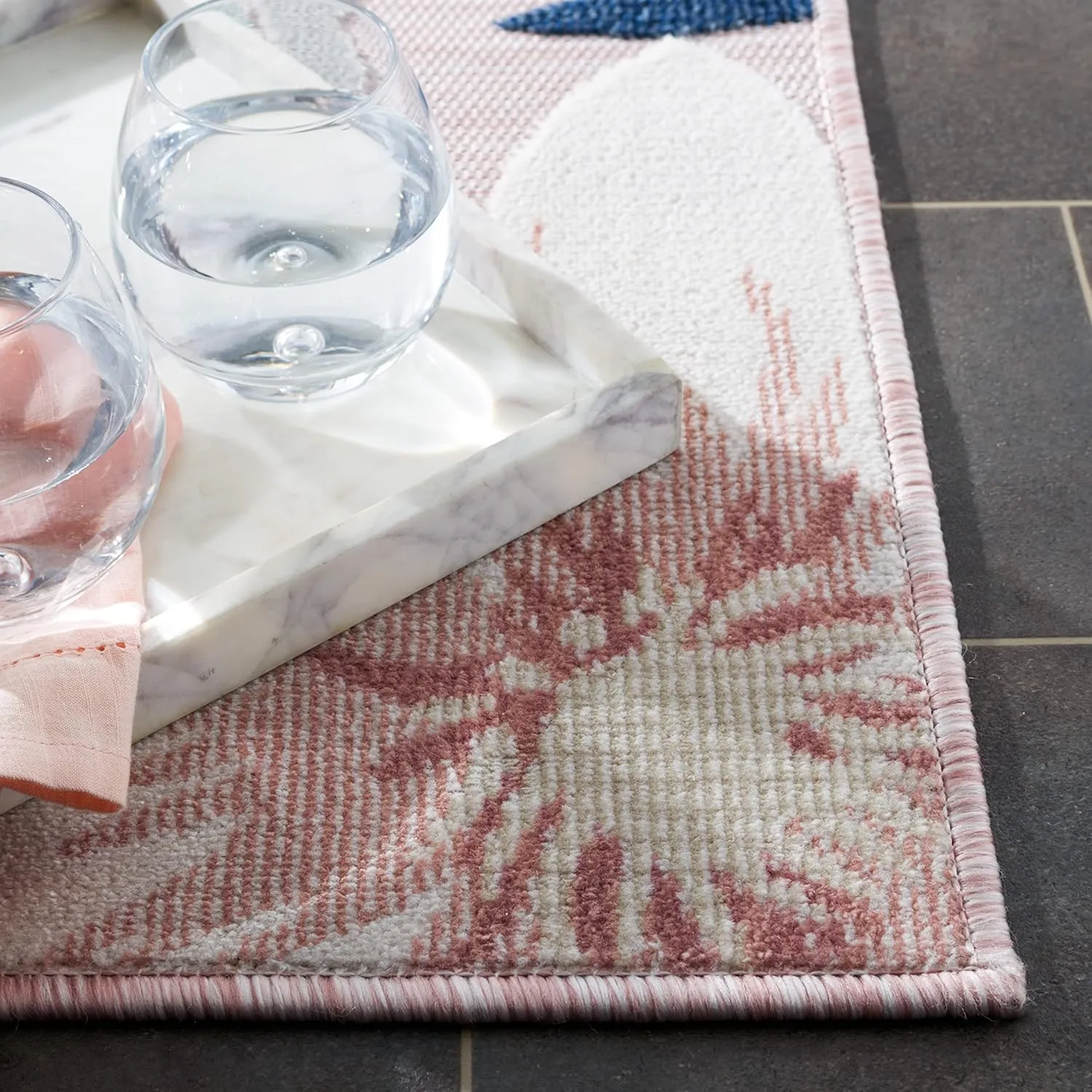 SAFAVIEH Cabana Collection Runner Rug - 2' x 9', Pink & Grey, Floral Tropical Design, Non-Shedding & Easy Care, Indoor/Outdoor & Washable-Ideal for Patio, Backyard, Mudroom (CBN454F)