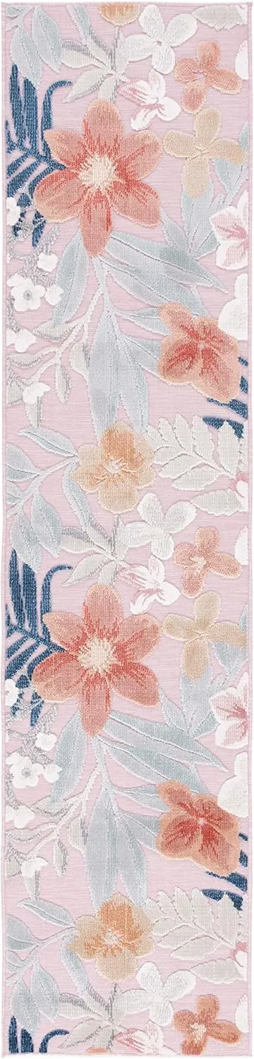 SAFAVIEH Cabana Collection Runner Rug - 2' x 9', Pink & Grey, Floral Tropical Design, Non-Shedding & Easy Care, Indoor/Outdoor & Washable-Ideal for Patio, Backyard, Mudroom (CBN454F)