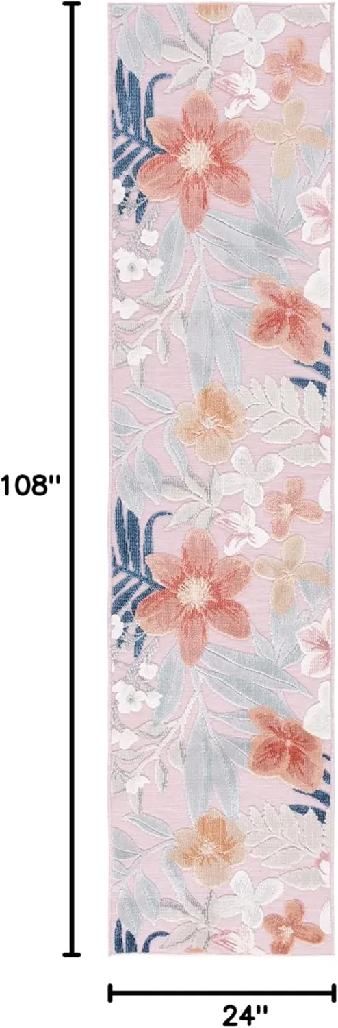 SAFAVIEH Cabana Collection Runner Rug - 2' x 9', Pink & Grey, Floral Tropical Design, Non-Shedding & Easy Care, Indoor/Outdoor & Washable-Ideal for Patio, Backyard, Mudroom (CBN454F)