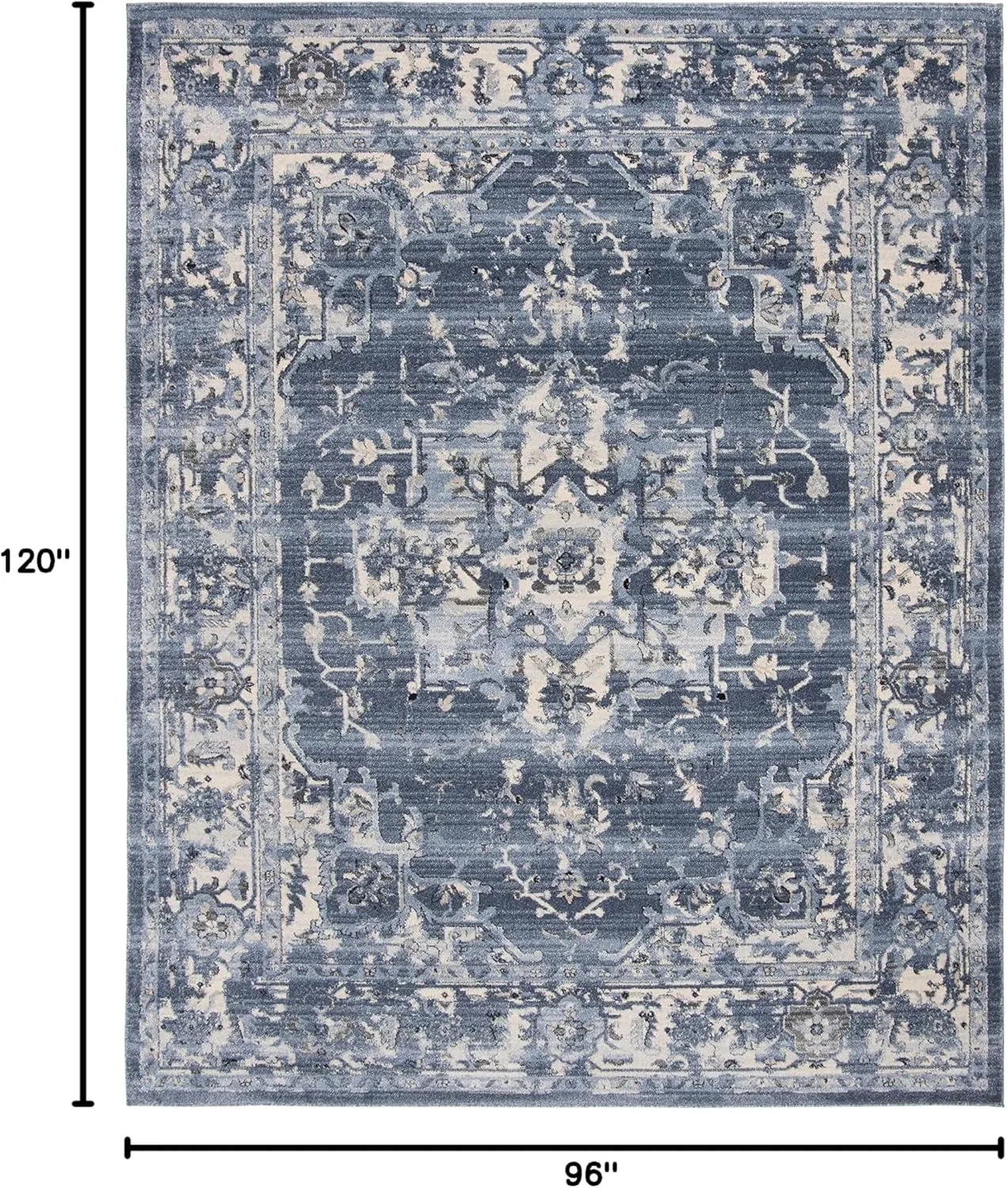 SAFAVIEH Charleston Collection Area Rug - 8' x 10', Navy & Creme, Oriental Distressed Design, Non-Shedding & Easy Care, Ideal for High Traffic Areas in Living Room, Bedroom (CHL411N)