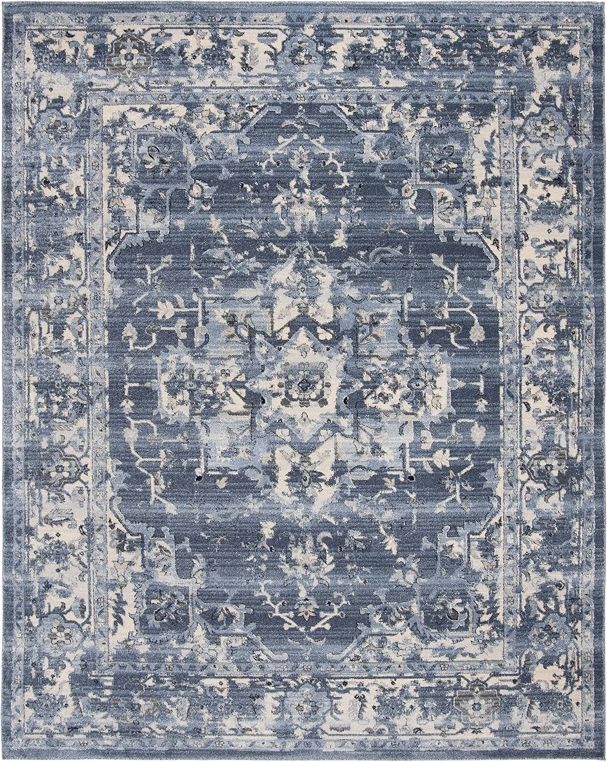 SAFAVIEH Charleston Collection Area Rug - 8' x 10', Navy & Creme, Oriental Distressed Design, Non-Shedding & Easy Care, Ideal for High Traffic Areas in Living Room, Bedroom (CHL411N)
