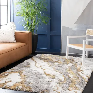 SAFAVIEH Horizon Shag Collection Area Rug - 6' x 9', Grey & Gold, Modern Abstract Design, Non-Shedding & Easy Care, 2.6-inch Thick Ideal for High Traffic Areas in Living Room, Bedroom (HZN890D)