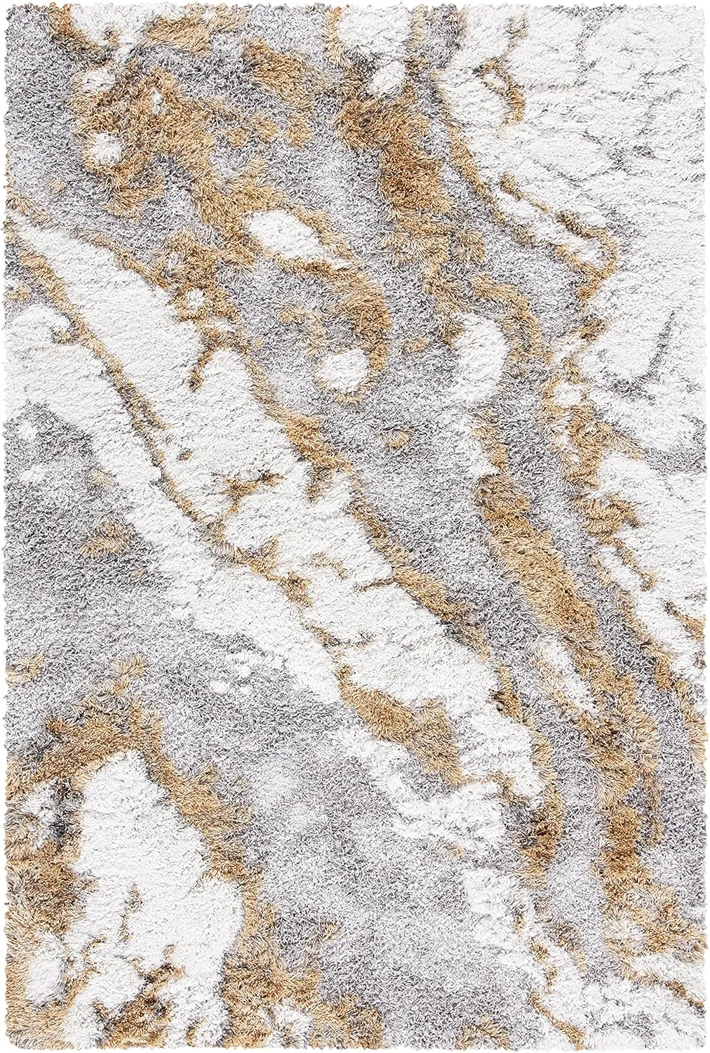 SAFAVIEH Horizon Shag Collection Area Rug - 6' x 9', Grey & Gold, Modern Abstract Design, Non-Shedding & Easy Care, 2.6-inch Thick Ideal for High Traffic Areas in Living Room, Bedroom (HZN890D)