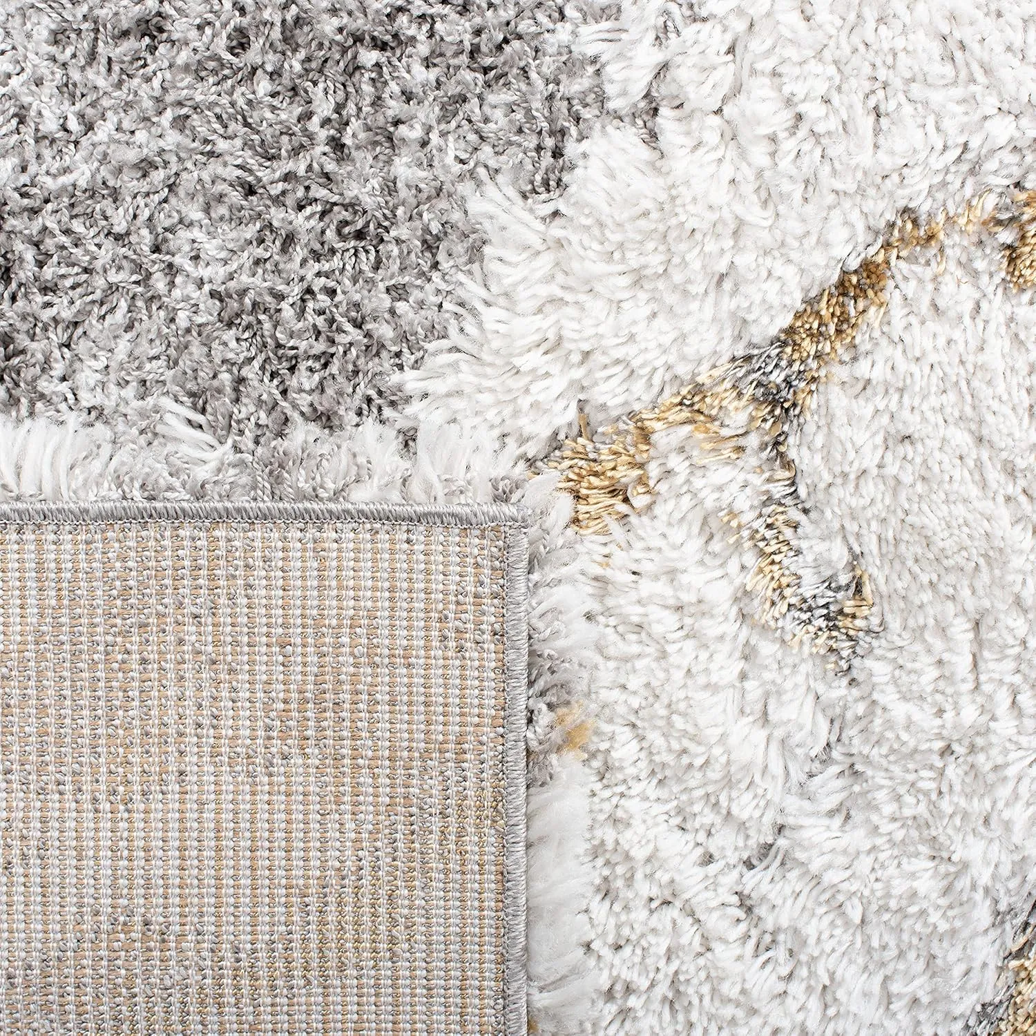 SAFAVIEH Horizon Shag Collection Area Rug - 6' x 9', Grey & Gold, Modern Abstract Design, Non-Shedding & Easy Care, 2.6-inch Thick Ideal for High Traffic Areas in Living Room, Bedroom (HZN890D)