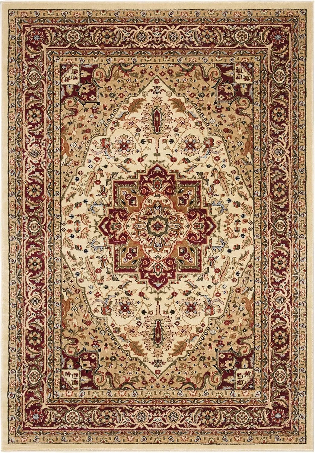 SAFAVIEH Lyndhurst Collection Area Rug - 6' x 9', Ivory & Red, Traditional Oriental Design, Non-Shedding & Easy Care, Ideal for High Traffic Areas in Living Room, Bedroom (LNH330A)