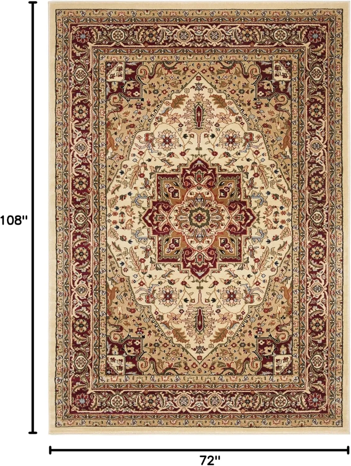 SAFAVIEH Lyndhurst Collection Area Rug - 6' x 9', Ivory & Red, Traditional Oriental Design, Non-Shedding & Easy Care, Ideal for High Traffic Areas in Living Room, Bedroom (LNH330A)