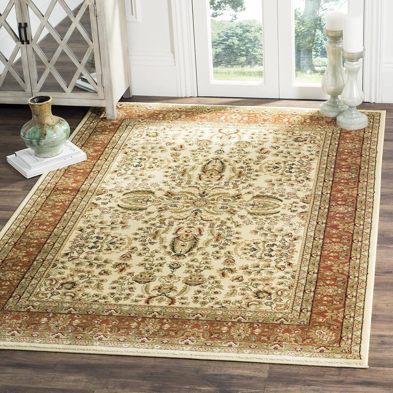 SAFAVIEH Lyndhurst Collection Area Rug - 8' x 11', Ivory & Rust, Traditional Oriental Design, Non-Shedding & Easy Care, Ideal for High Traffic Areas in Living Room, Bedroom (LNH214R)