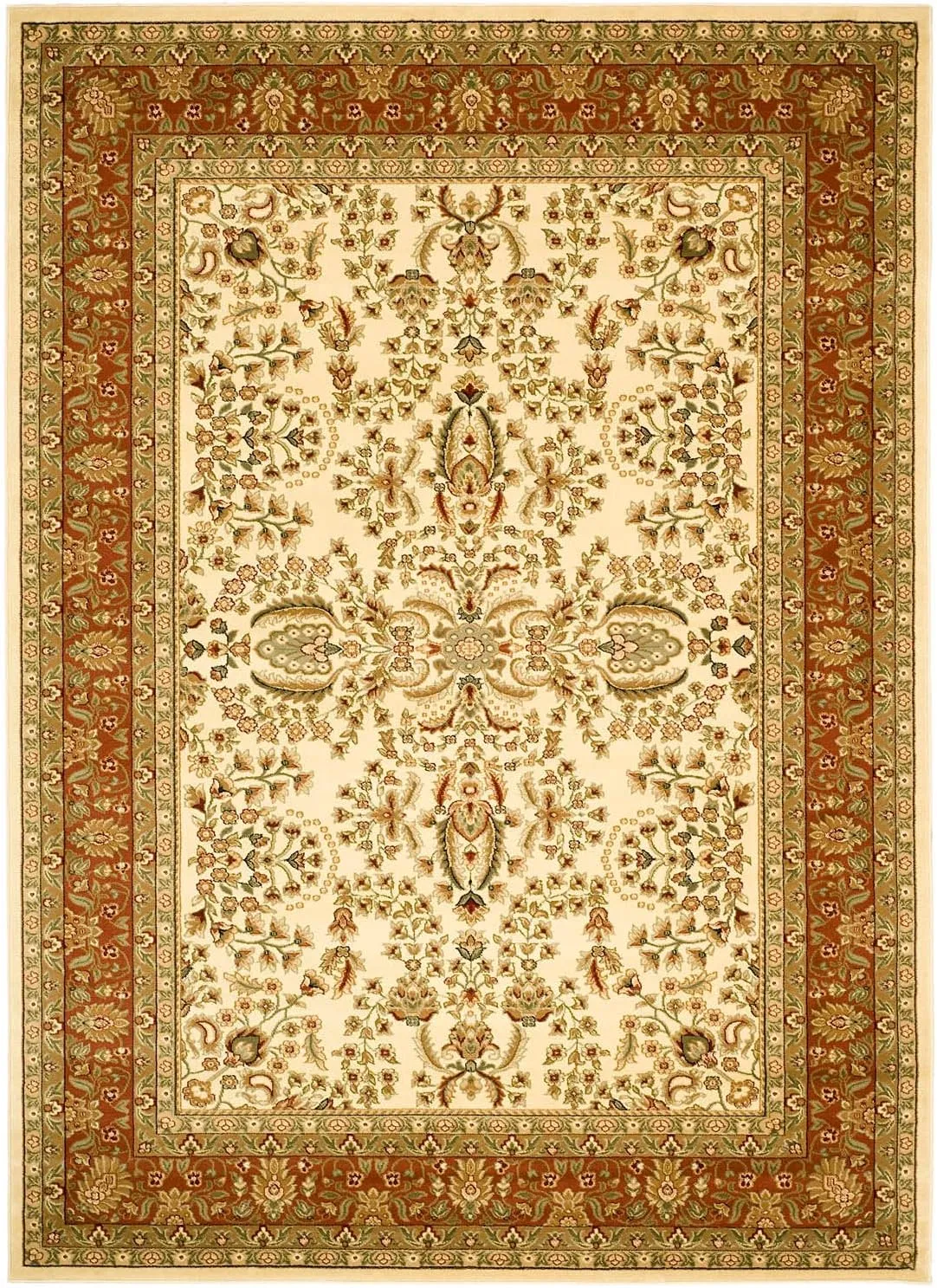 SAFAVIEH Lyndhurst Collection Area Rug - 8' x 11', Ivory & Rust, Traditional Oriental Design, Non-Shedding & Easy Care, Ideal for High Traffic Areas in Living Room, Bedroom (LNH214R)
